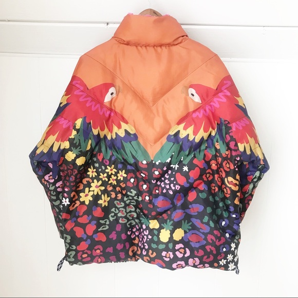 FARM Rio Mixed Macaw Faux-Shearling Reversible Puffer Jacket Rainbow Stripe Coat - Picture 7 of 16